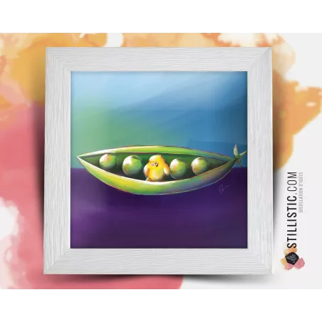 Cadre carré avec Illustration Petit Pois et Poussin Pâques pour Chambre Enfant bébé 25x25cm
