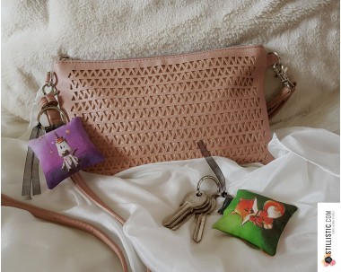 1 x Porte-clé / Bijou de sac en tissu Coton OekoTex fait main motif Tigre pour femme ou enfant