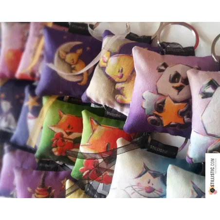 1 x Porte-clé / Bijou de sac en tissu Coton OekoTex fait main motif Chat japon pour femme ou enfant