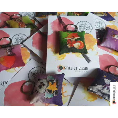 1 x Porte-clé / Bijou de sac en tissu Coton OekoTex fait main motif Chat japon pour femme ou enfant