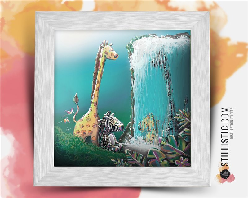 Triptyque lot de 3 Cadres carrés avec Illustration Animaux de la Jungle pour Chambre Enfant bébé 25x25cm