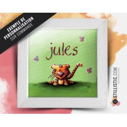 Cadre carré avec Illustration  Jungle éléphant et perroquet pour Chambre Enfant bébé 25x25cm