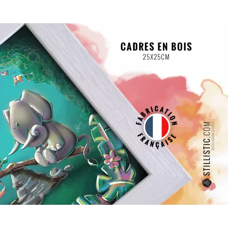 Cadre carré avec Illustration Girafe et Zèbre Jungle pour Chambre Enfant bébé 25x25cm