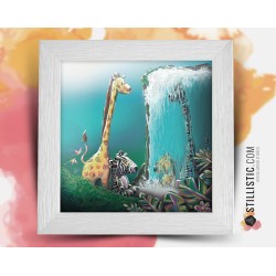 Cadre carré avec Illustration Girafe et Zèbre Jungle pour Chambre Enfant bébé 25x25cm