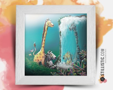 Cadre carré avec Illustration Girafe et Zèbre Jungle pour Chambre Enfant bébé 25x25cm