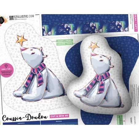 Coupon Coussin animal ours polaire Sans substances nocives à découper et coudre pour fabrication coussin (ou bouillotte sèche)