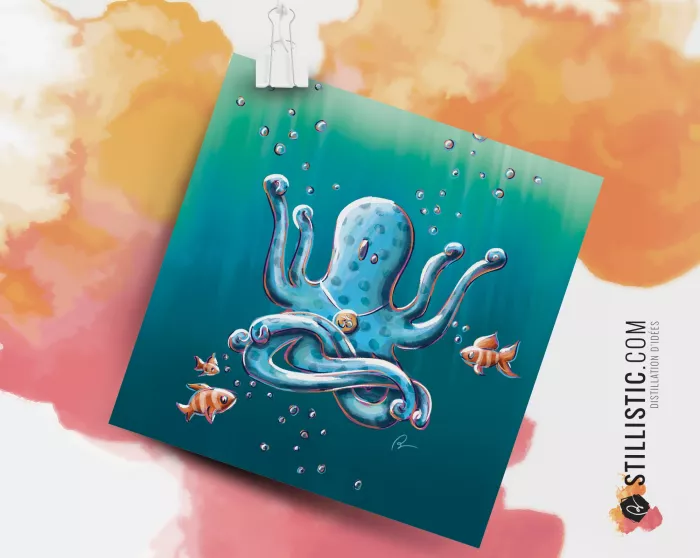 Poster illustration Pieuvre yoga 30x30 cm