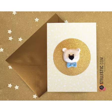 Carte de voeux grand format Ours et noeud papillon + enveloppe