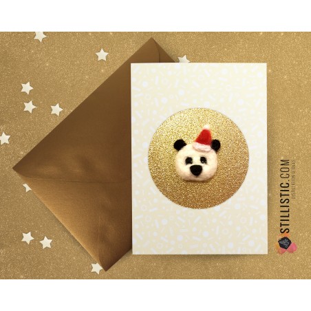 Carte de voeux grand format Panda Noël + enveloppe