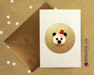 Carte de voeux grand format Panda Noël + enveloppe