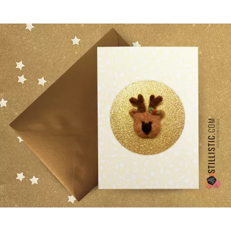 Carte de voeux grand format Renne Noël + enveloppe