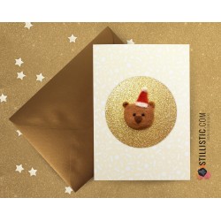 Carte de voeux grand format Ours brun Noël + enveloppe