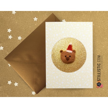 Carte de voeux grand format Ours brun Noël + enveloppe