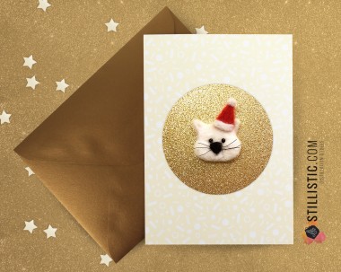 Carte de voeux grand format Chat Noël + enveloppe