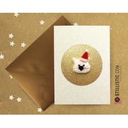 Carte de voeux grand format Chat Noël + enveloppe