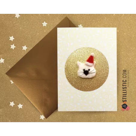 Carte de voeux grand format Chat Noël + enveloppe