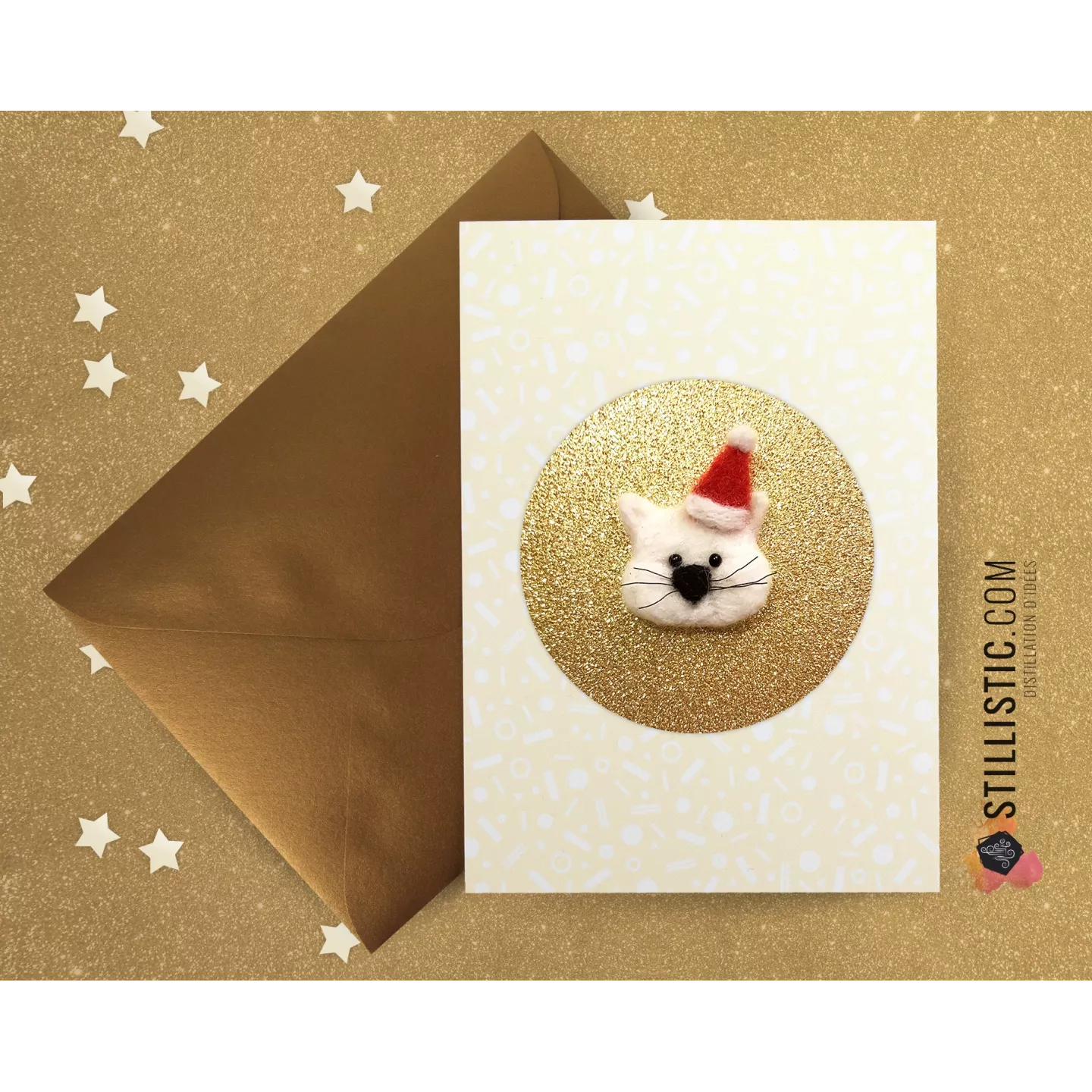 Carte de voeux grand format Chat Noël + enveloppe