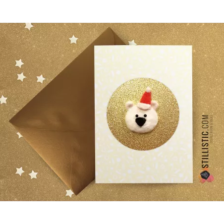 Carte de voeux grand format Ours polaire Noël + enveloppe