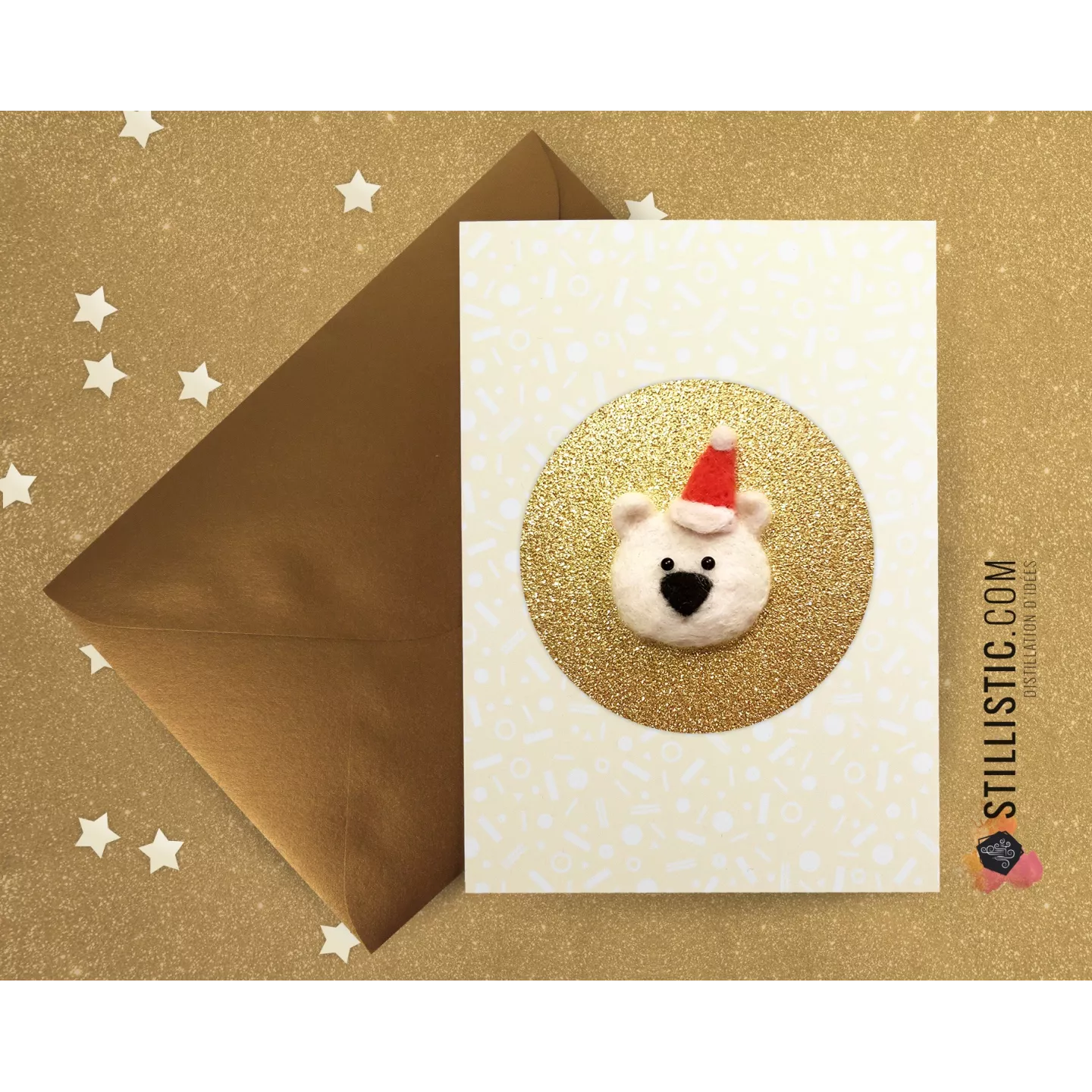 Carte de voeux grand format Ours polaire Noël + enveloppe