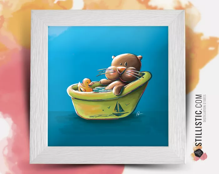 Cadre illustration Loutre baignoire 25x25cm