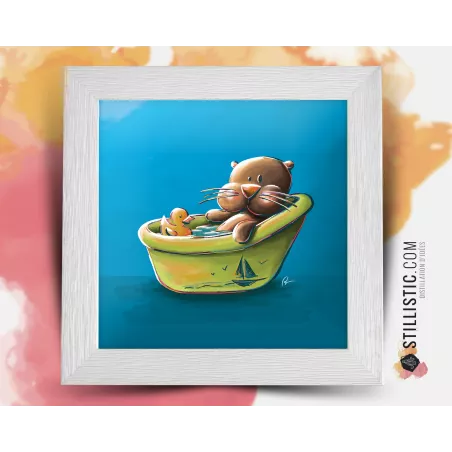 Cadre illustration Loutre baignoire 25x25cm