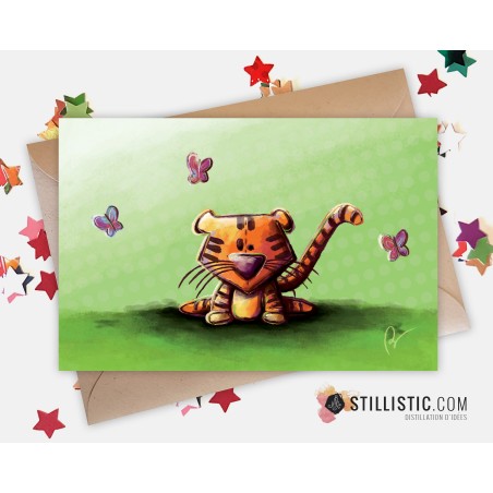 Carte de voeux Illustration Tigre et papillons