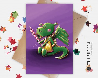 Carte de voeux Illustration Dragon et Chamallows