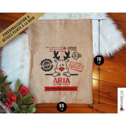 Sac cadeau hotte de Noël Ours en jute personnalisable