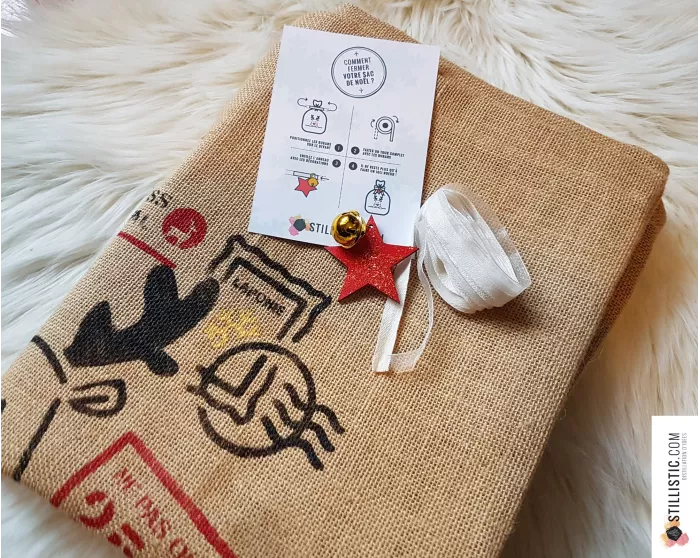 Sac cadeau hotte de Noël Ours en jute personnalisable