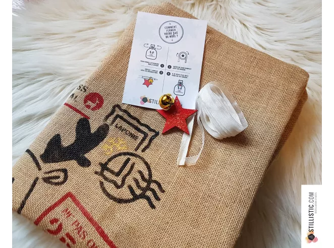 Sac cadeau hotte de Noël Ours en jute personnalisable