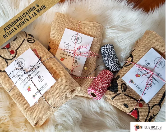 Sac cadeau hotte de Noël Ours en jute personnalisable