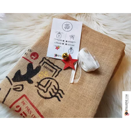 Sac cadeau hotte de Noël Pingouin en jute personnalisable