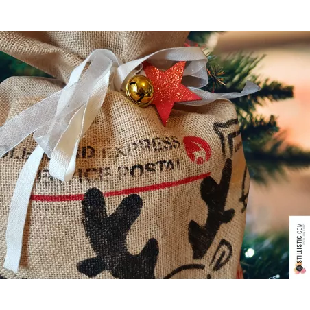 Sac cadeau hotte de Noël Pingouin en jute personnalisable