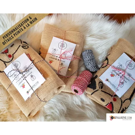 Sac cadeau hotte de Noël Pingouin en jute personnalisable