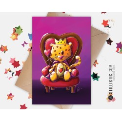 Carte de voeux papier 350g avec Illustration Originale Léopard Roi des Coeurs pour Fête des mères Amour Saint-Valentin