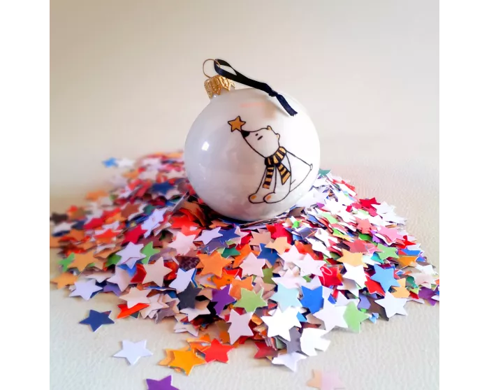 Boule en verre Mon premier Noël personnalisée prénom enfant Ours Renard Panda Licorne décorée à la main Noir et Or