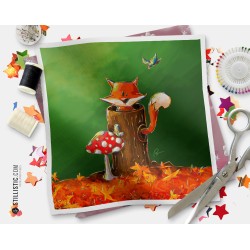 Coupon illustré Renard forêt coton ou minky