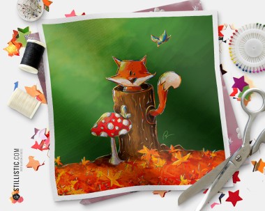 Coupon illustré Renard forêt coton ou minky