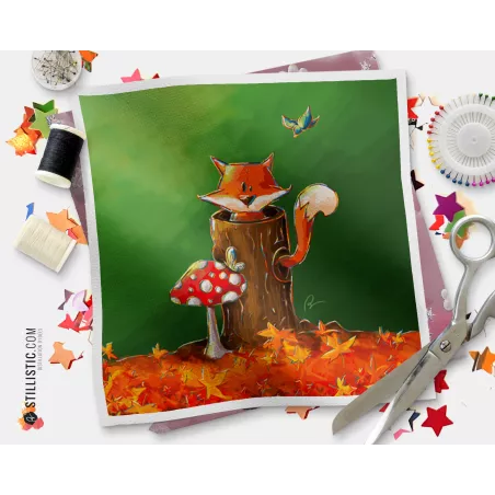 Coupon illustré Renard forêt coton ou minky