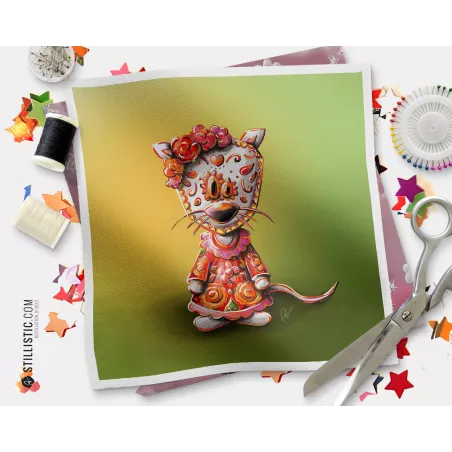 Coupon illustré Halloween Souris mexicaine coton ou minky