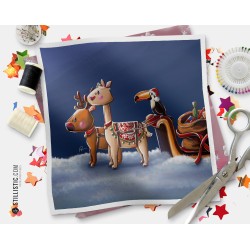 Coupon tissu illustré Noël traineau coton ou minky