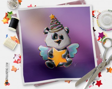 Coupon tissu illustré Noël panda étoile coton ou minky