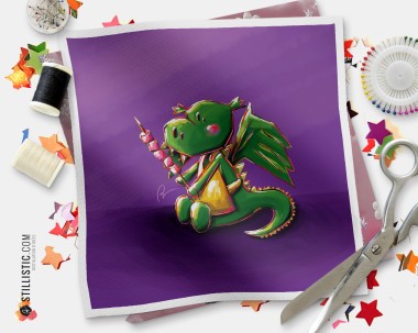 Coupon tissu illustré Dragon Chamallow coton ou minky