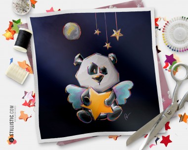 Coupon tissu illustré Panda étoile coton ou minky