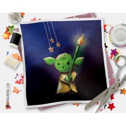 Coupon tissu illustré Yoda coton ou minky