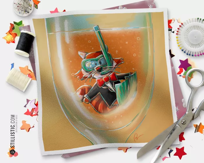 Coupon tissu illustré Panda Roux champagne coton ou minky