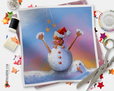 Coupon tissu illustré Noël Loutre Bonhomme neige coton ou minky