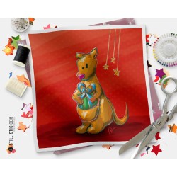 Coupon tissu illustré Noël Kangourou coton ou minky