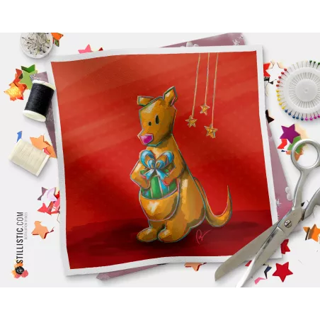 Coupon tissu illustré Noël Kangourou coton ou minky