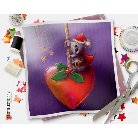 Coupon tissu illustré Noël Koala coton ou minky